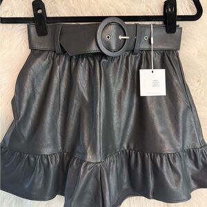 Lavender Brown Black Faux Leather Ruffle Shorts